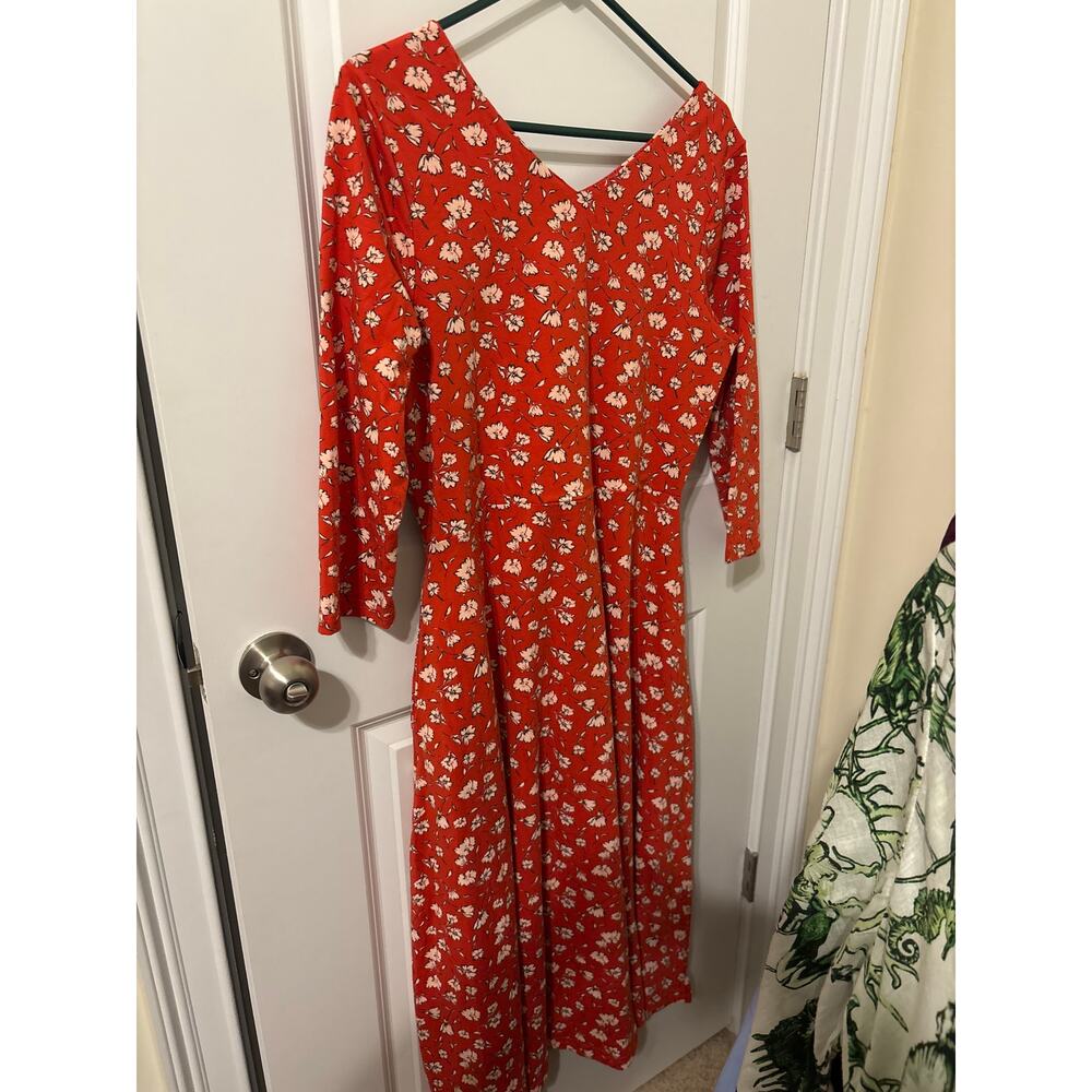 Pact Dakota midi Dress Sz xl red floral v neck organic cotton EUC - Picture 2 of 4